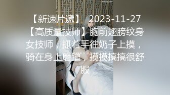 【新速片遞】  2023-11-27【高质量技师】胸前翅膀纹身女技师，抓着手往奶子上摸，骑在身上磨蹭，摸摸搞搞很舒服